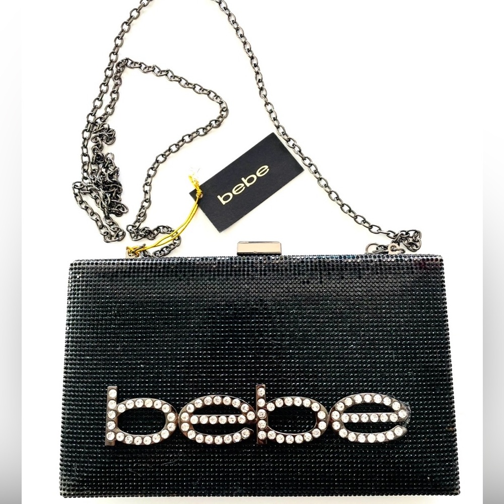 Bebe Black Rhinestone Clutch with Chain - Picture 9 of 9